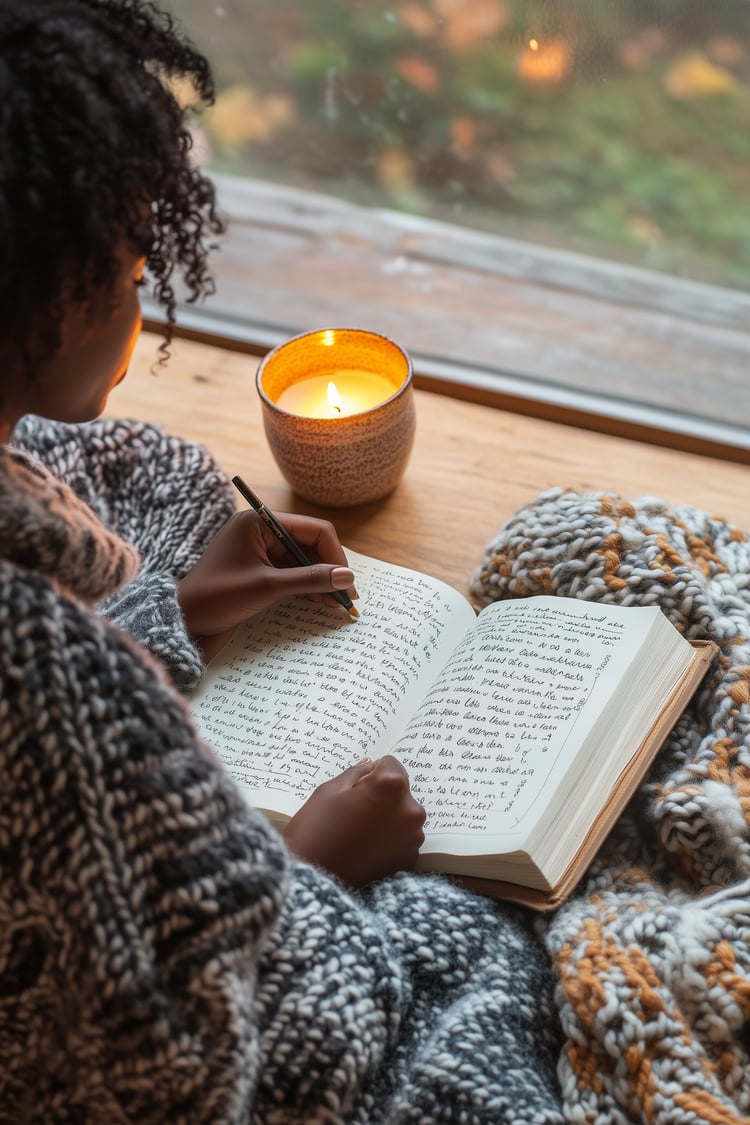 woman with an open journal