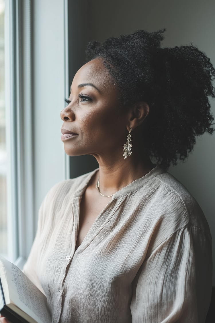 woman standing by window