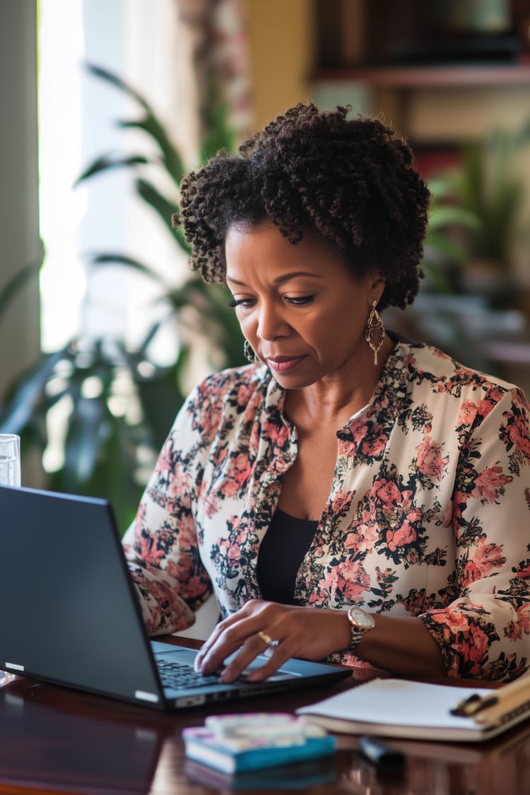 woman sitting in front of laptop