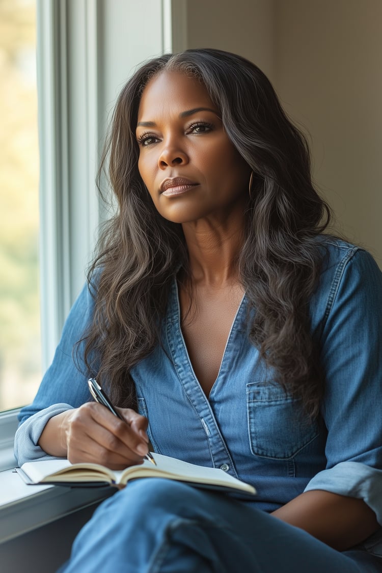 woman sitting near window in a reflective pause