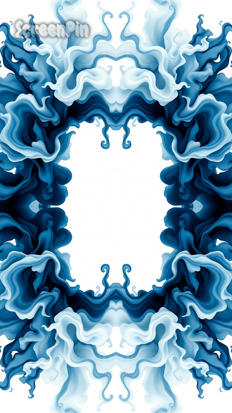 Blue smoky digital frame with soft swirls on a white background