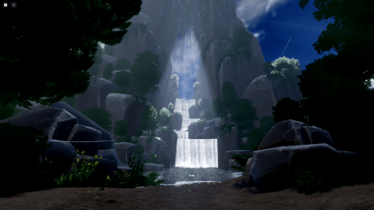 Anime-inspired Roblox forest map with scenic trees and sunlight