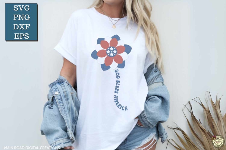 God Bless America flower SVG on patriotic t-shirt design