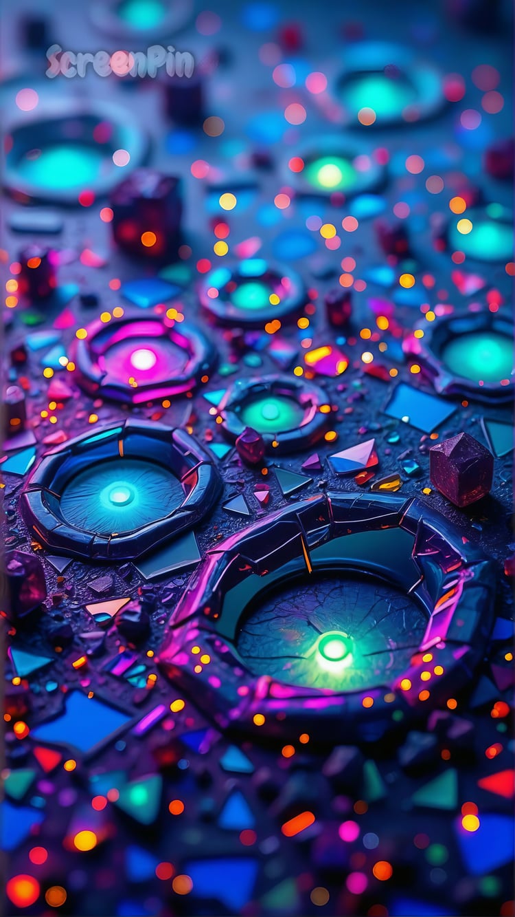 Surreal digital artwork of a neon surface with glowing craters in vibrant futuristic colors