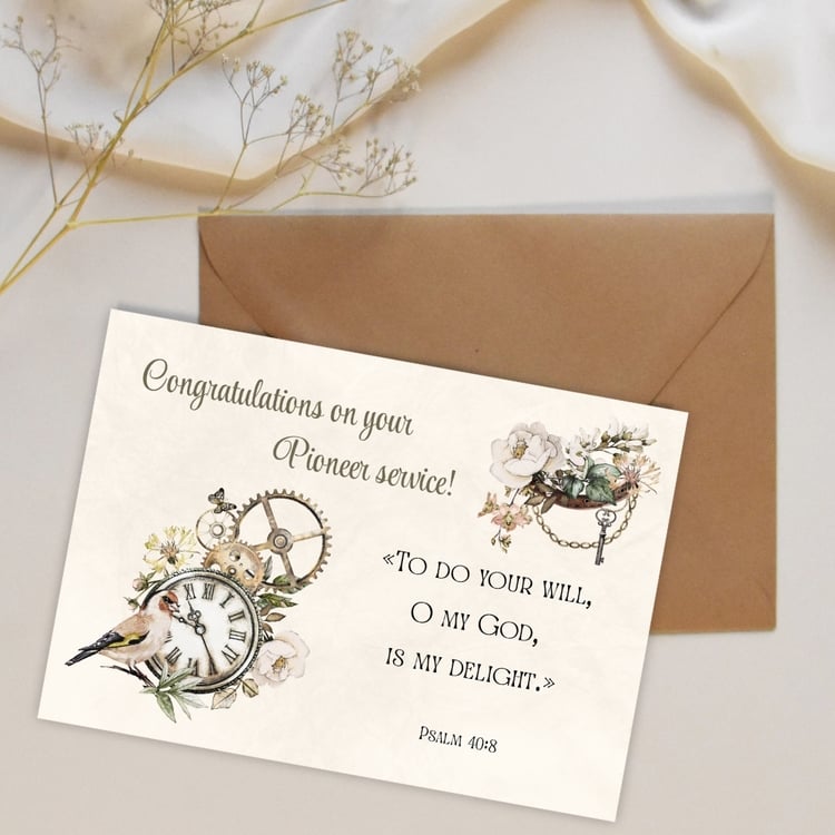 JW Pioneer Service Congratulations Cards - 4 vintage or white background cards