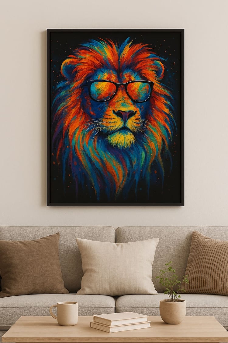 Colorful Lion in Sunglasses: Bold & Stylish Printable Wall Art!