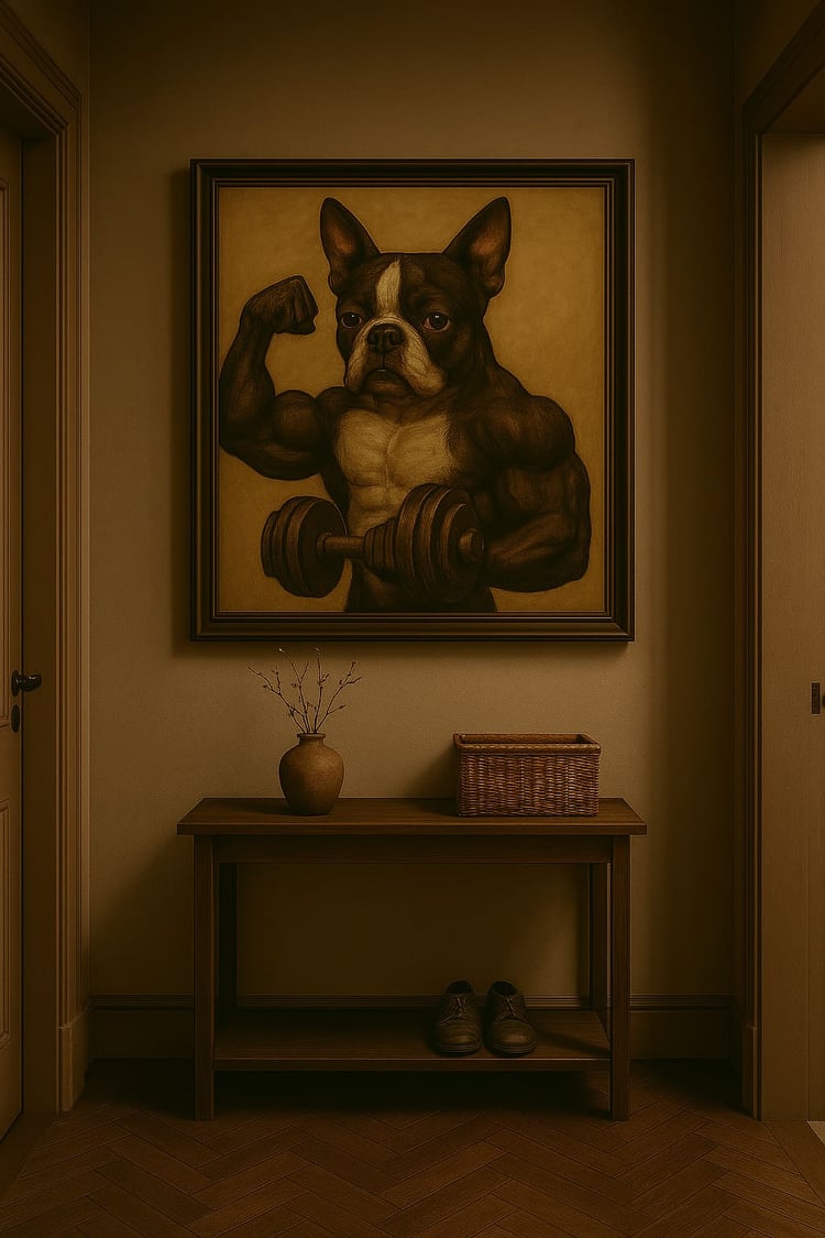 Boston Terrier Bodybuilding Printable Wall Art Black Hallway