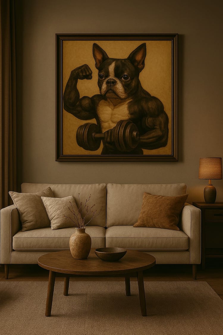 Boston Terrier Bodybuilding Printable Wall Art Black Livingroom