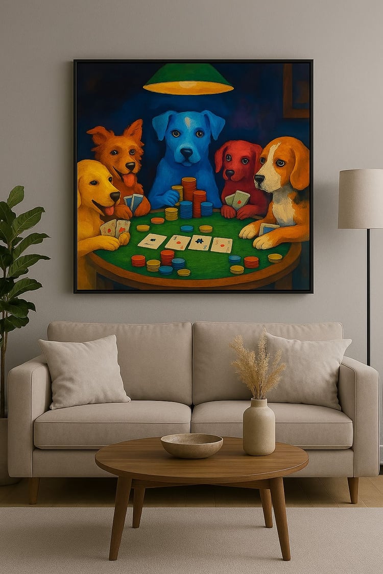 Dogs Playing Poker: Classic & Fun Printable Wall Art Livingroom