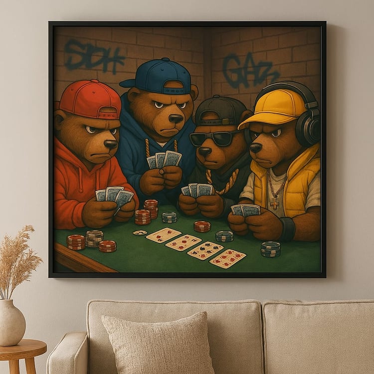 Hip Hop Bears & Poker: Unique & Stylish Printable Wall Art! Livingroom