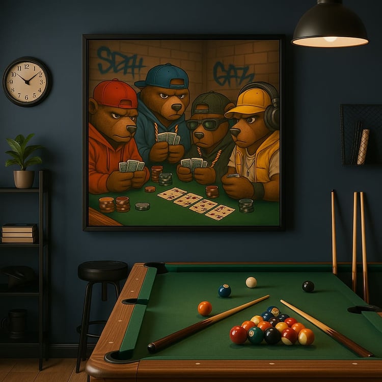Hip Hop Bears & Poker: Unique & Stylish Printable Wall Art! Gameroom