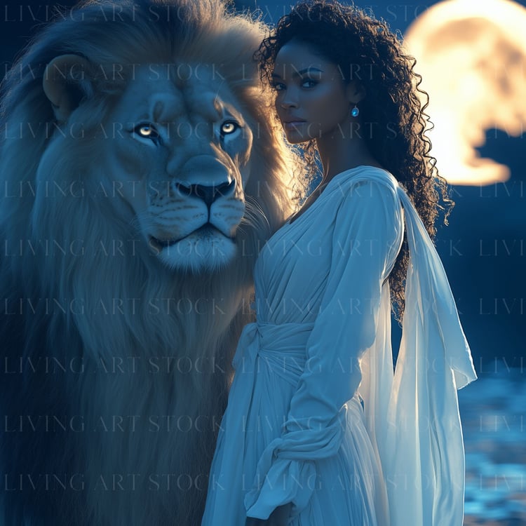 Woman and Lion Fantasy Art Printable