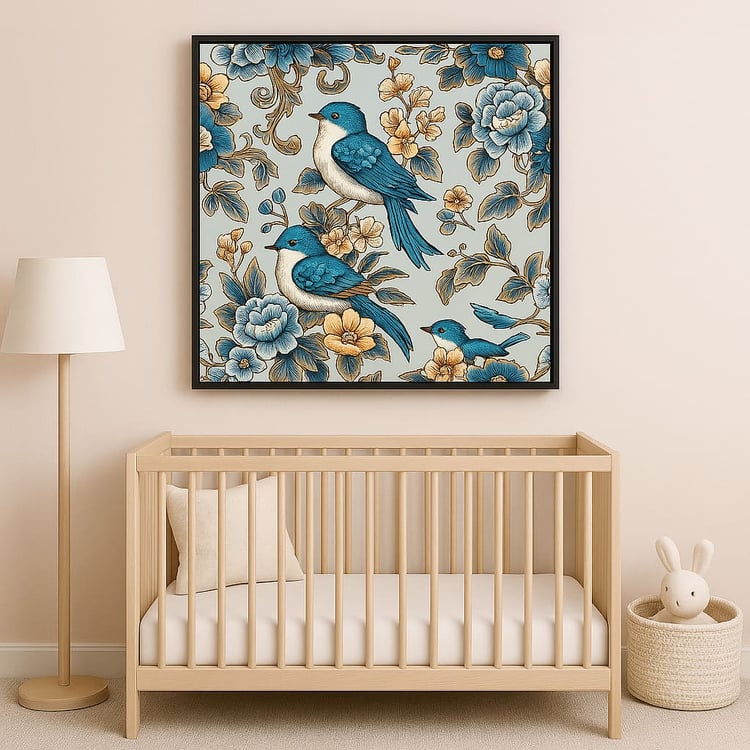 Elegant Blue Bird Wall Art Nursery