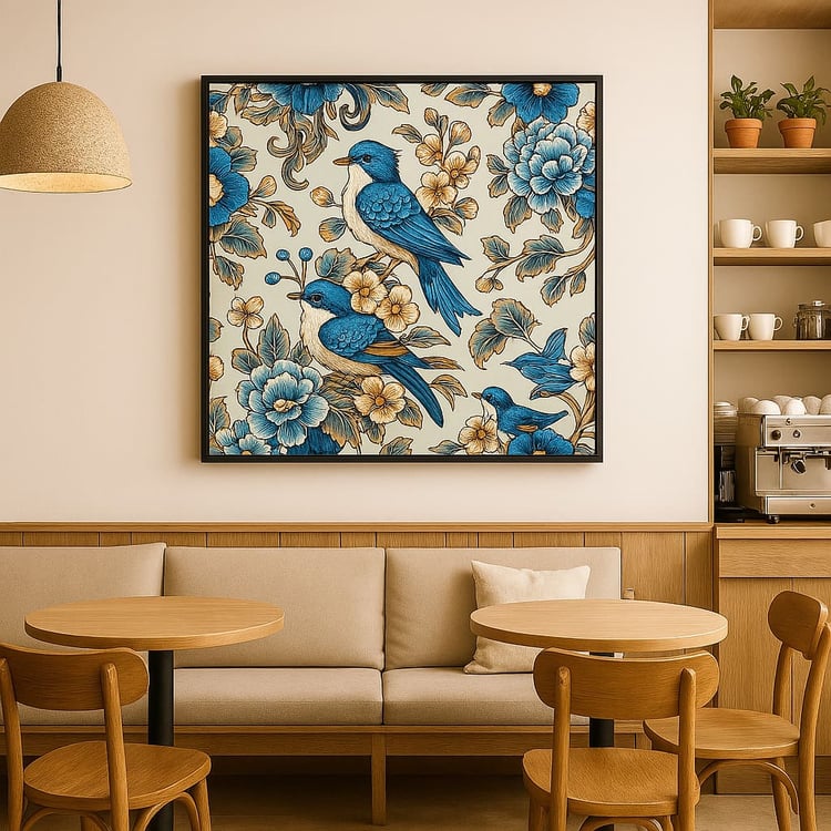 Elegant Blue Bird Wall Art Cafe