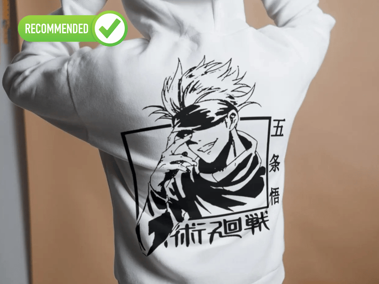 Hoodie back with anime line art – Gojo Satoru PNG black outline, Jujutsu Kaisen style
