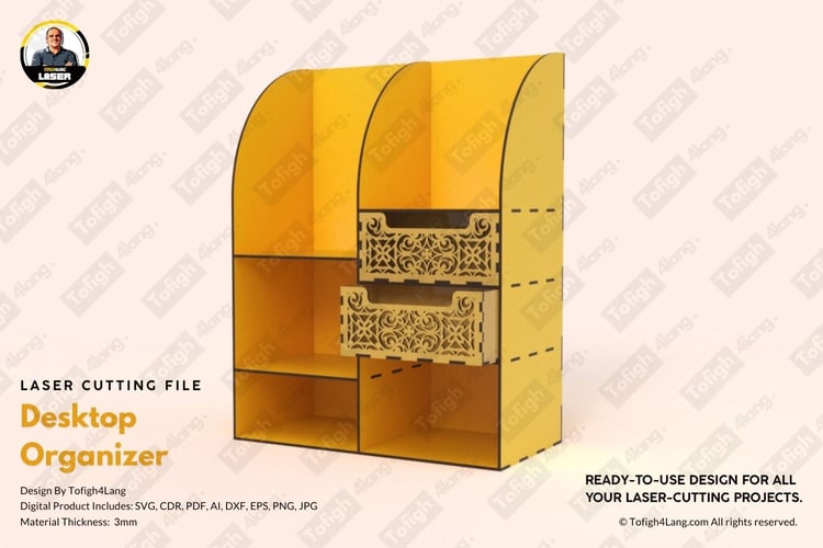 Multi-Compartment Desk Organizer | Desk Organizer | Laser Cutting File