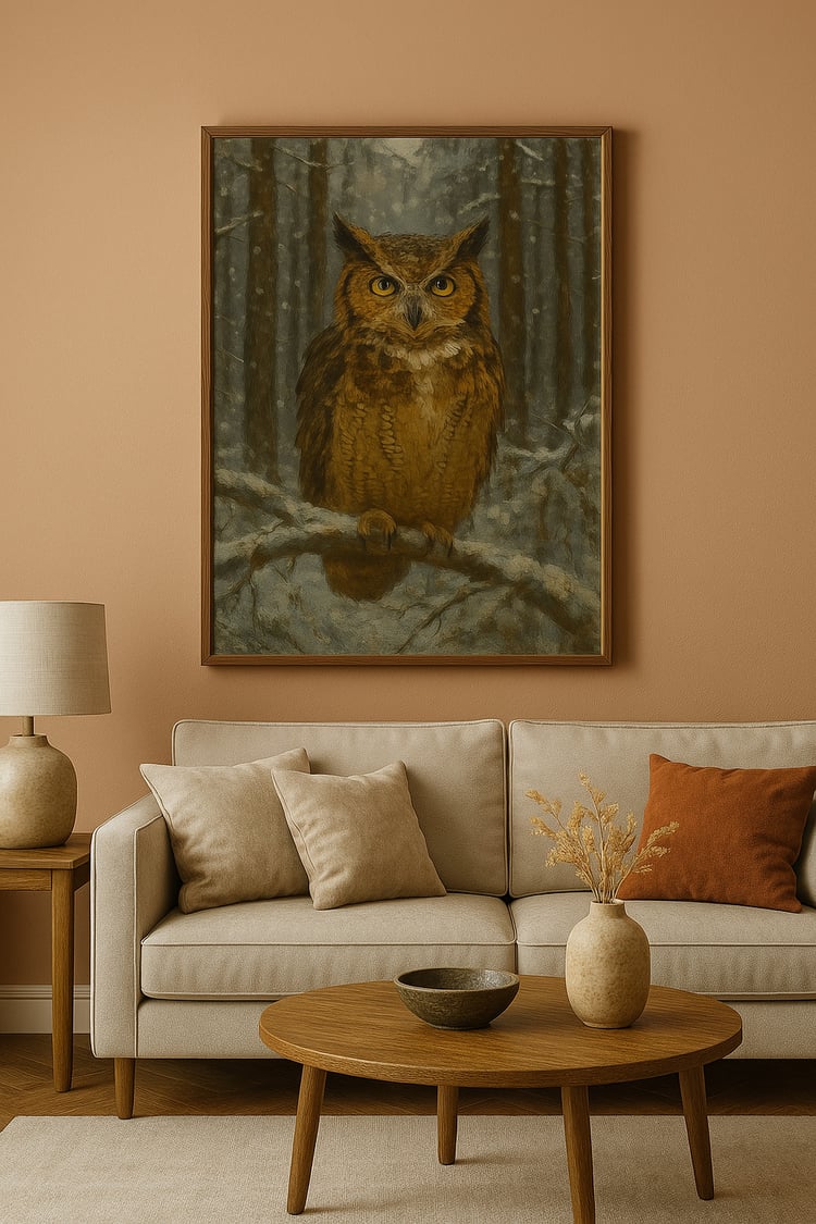 Majestic Owl Oil Painting Printable Livingroom