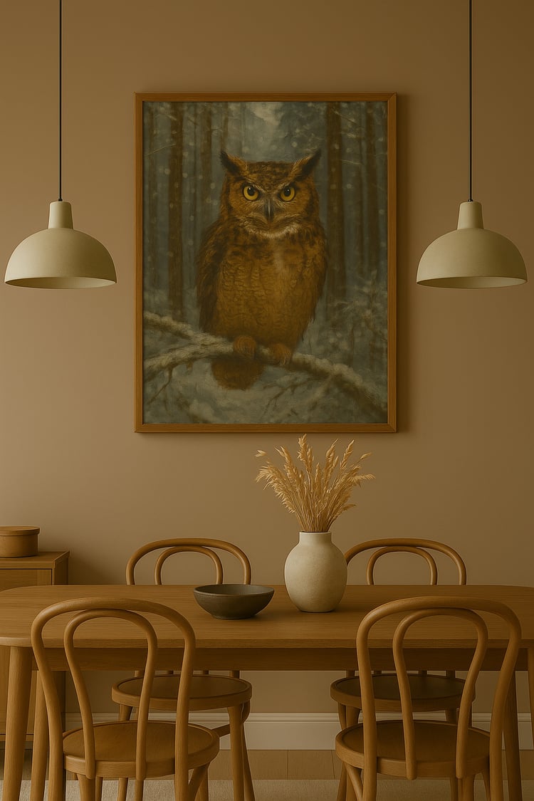 Majestic Owl Oil Painting Printable Dinning Room