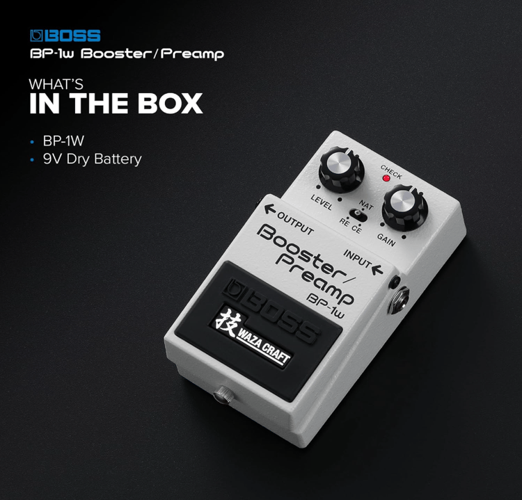 What's in the box Boss Booster Preamp guitar pedal.