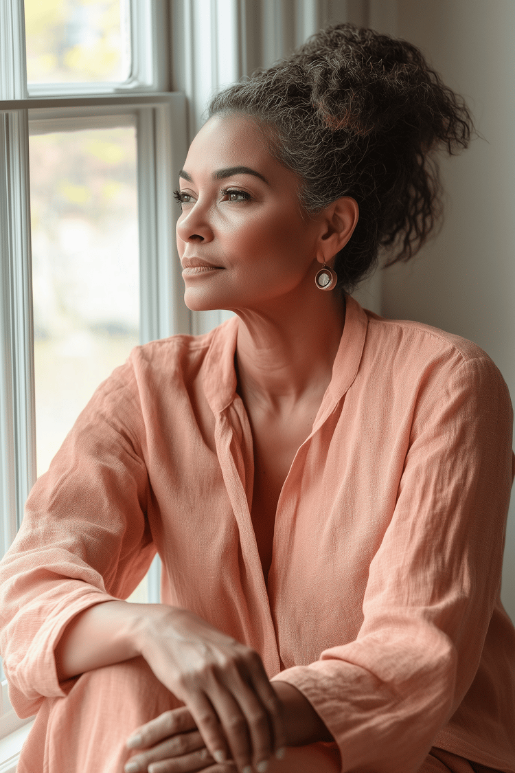 woman contemplating by the window