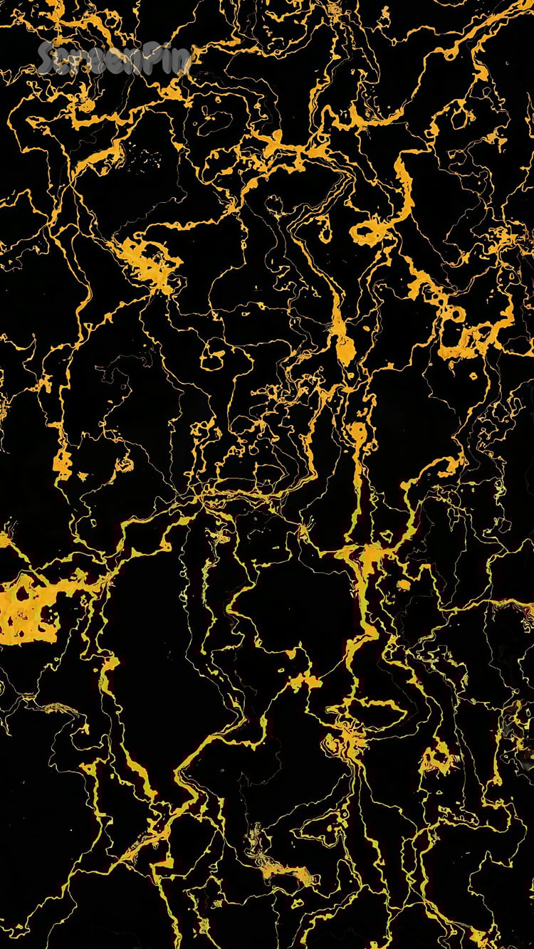Abstract black marble texture with bold yellow veining in a high-contrast digital design