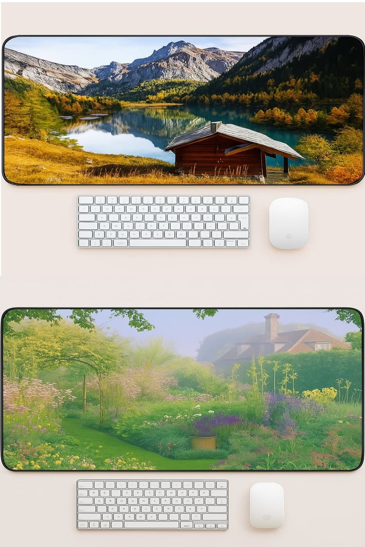 Whimsical Cottagecore Desk Mat cottage by the Lake