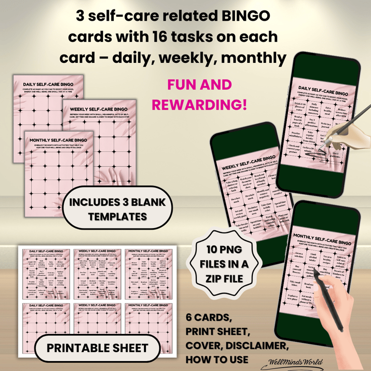 Self-Care Bingo game designed to inspire consistency in wellness and positive mindset shifts