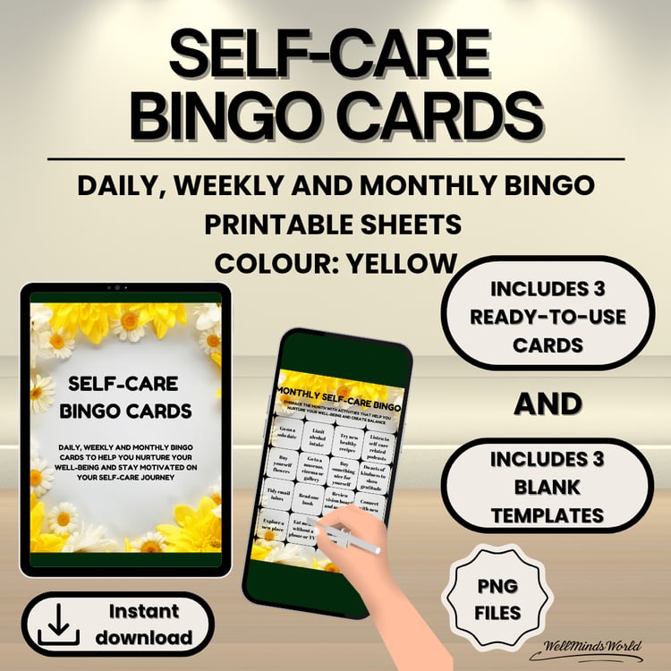 Customizable self-care bingo templates for creating personalized wellness goals