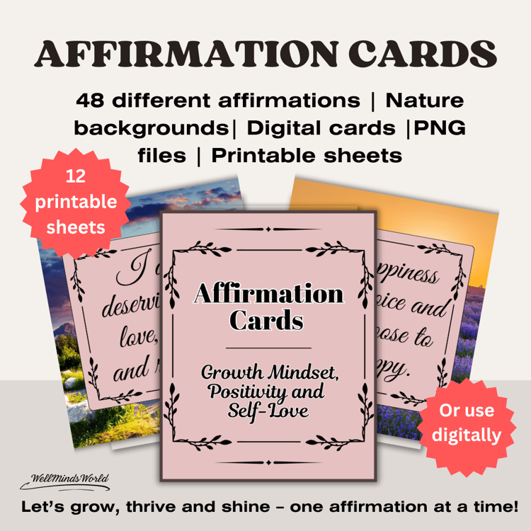 Printable Affirmation Cards for daily positivity, confidence, and self-love