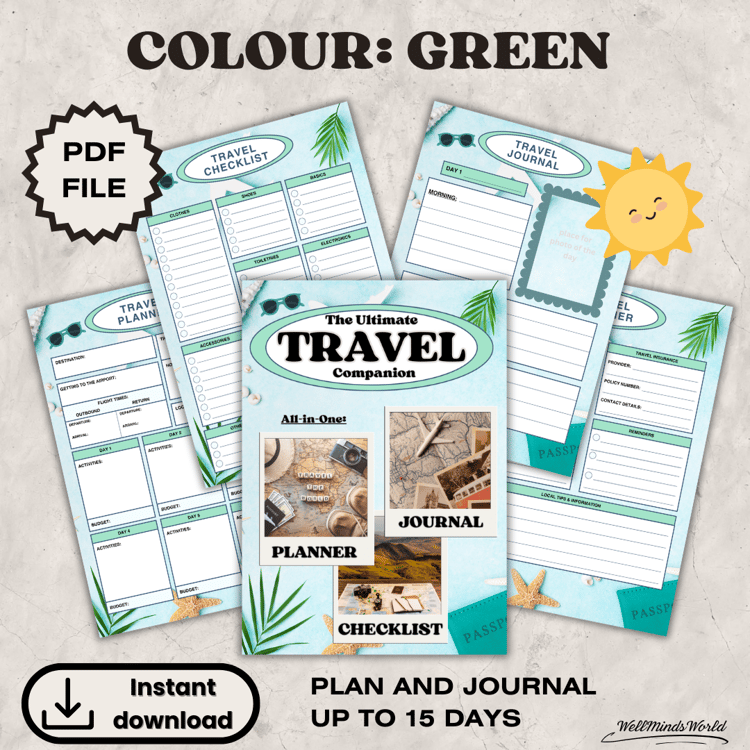 Vacation packing checklist template for stress-free travel preparation – part of the travel planning bundle.