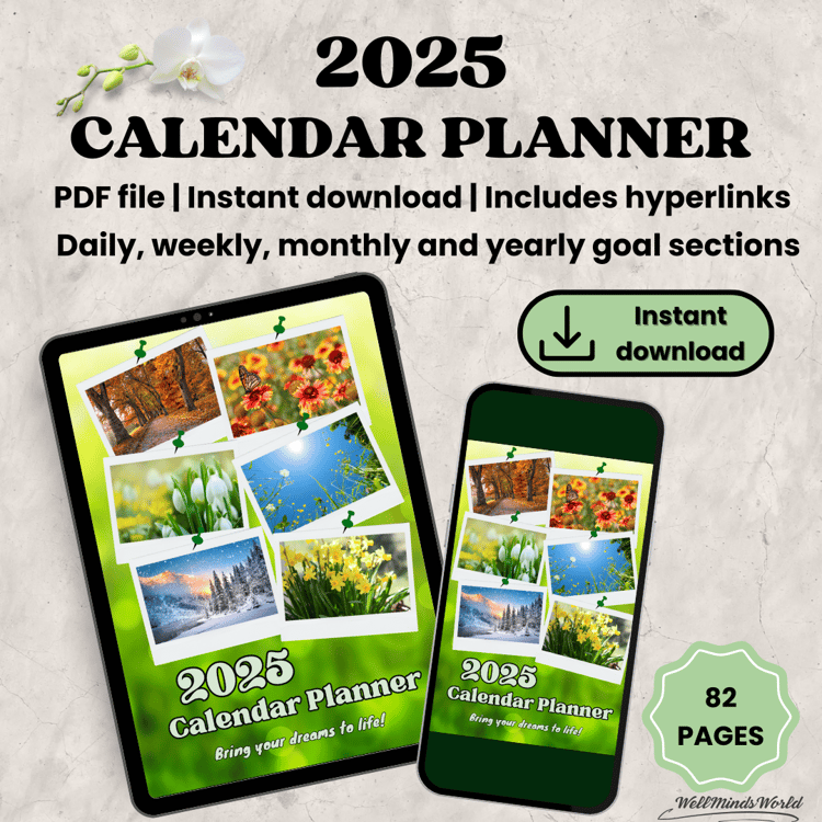 Daily, weekly and monthly planner for digital or printable use, perfect for mindful planning