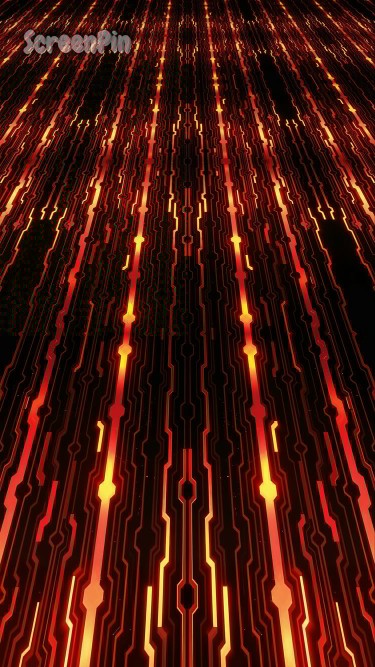 A digital high-tech glowing red surface with geometric patterns and strong perspective, creating a surreal futuristic landscape illuminated with neon red light.