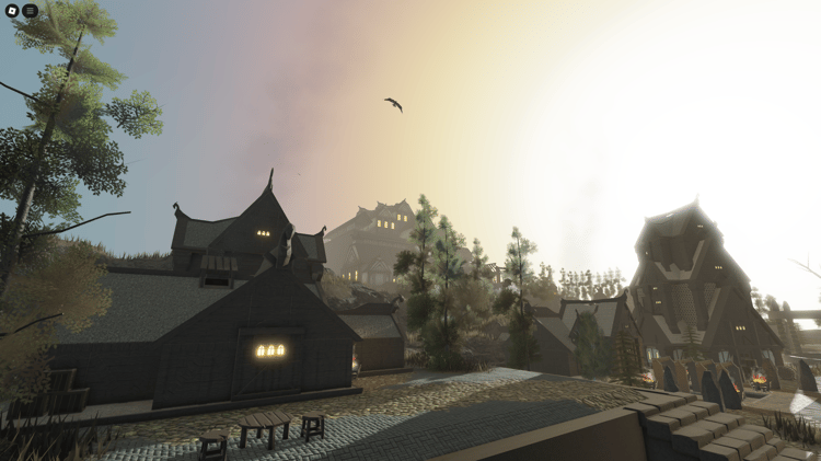 Wide view of the medieval town layout surrounded by defensive walls and nature terrain