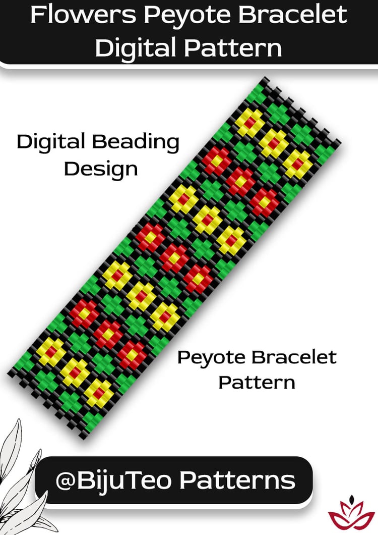 Flower Peyote Stitch Bracelet Digital PDF Pattern – Elegant Beading