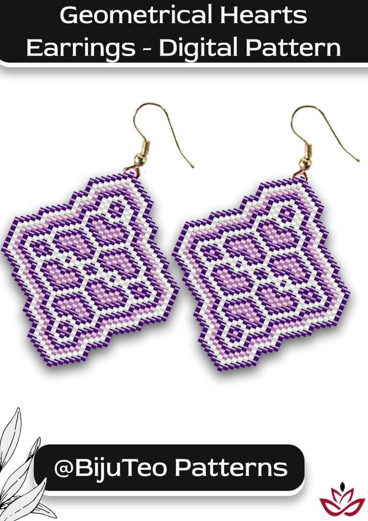 Stylized Hearts Beaded Earrings PDF Pattern – Romantic Jewelry