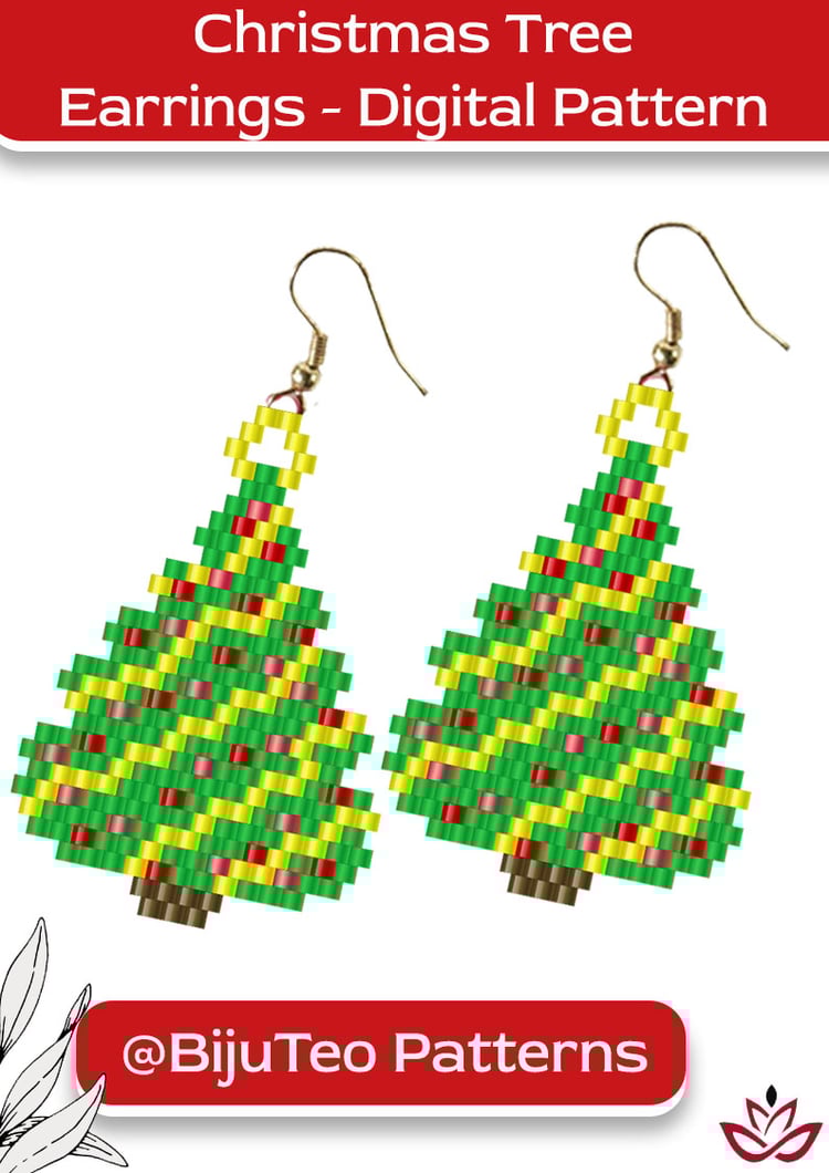 Christmas Tree Earrings Digital PDF Pattern – Festive Jewelry
