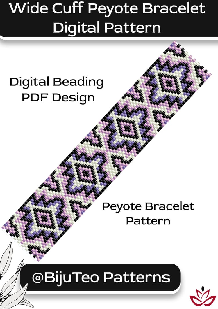 Wide Cuff Peyote Stitch Purple Bracelet PDF Pattern