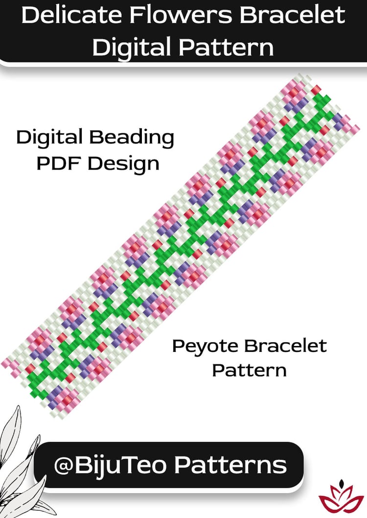 Delicate Flowers Peyote Stitch Bracelet Pattern – Beading PDF