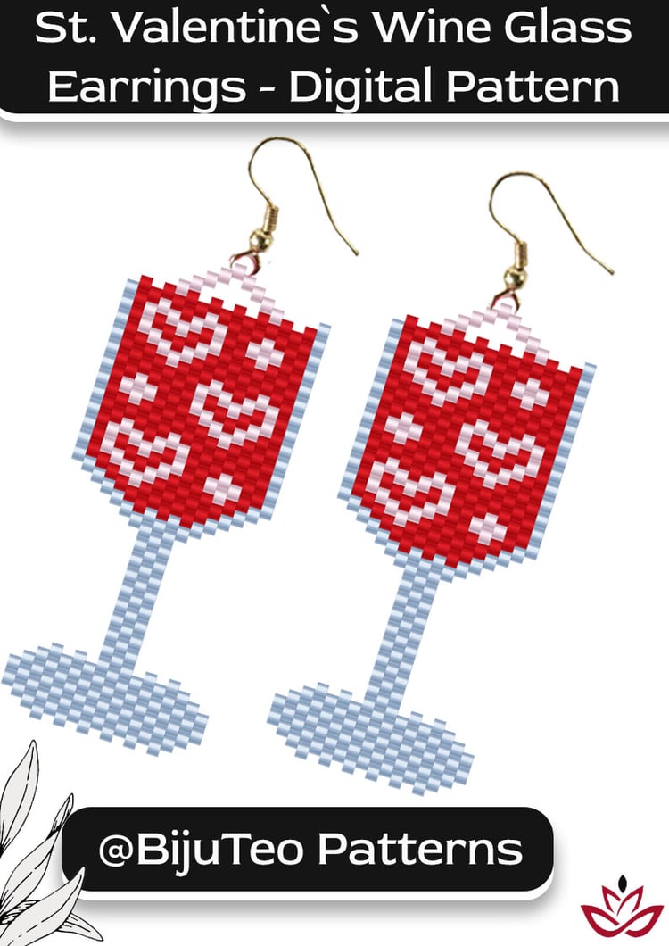 Valentine’s Day Wine Glass Earrings PDF Pattern