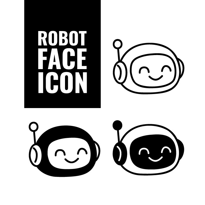 Cute Robot Face Icon Set – AI & EPS Files Included | Vector Illustrations