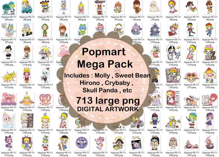 713 Labubu Molly Sweet Bean Hirono Crybaby Skull Panda Popmart PNG Large Digital Artwork Pack ,Stickers for Goodnotes, digital planner