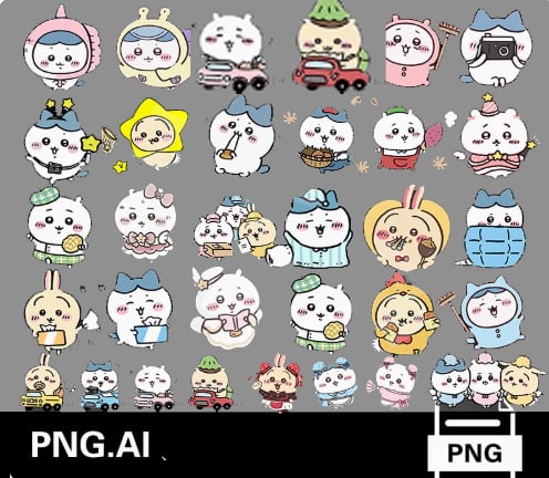 80 Large PNG Chiikawa and Friends Expressions Digital Artwork ,Stickers for Goodnotes, digital planner Journal, kawaii aesthetic