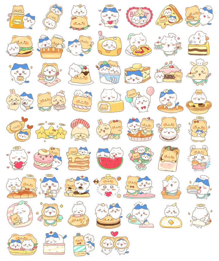 60 Chiikawa & Butter Bear Kawaii Foodie Fun Collection Digital Stickers for Goodnotes, digital planner Journal, kawaii aesthetic clipart