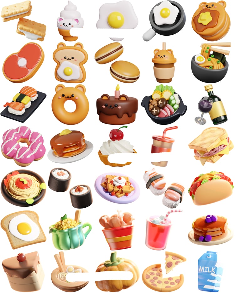200 3D Kawaii Food PNG | Cute High-Res Clipart for Stickers, Digital Planners, Sublimation, Goodnotes , Party Decor, Crafts