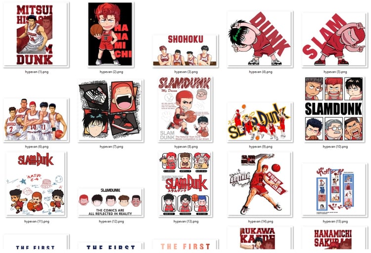 21 Slam Dunk Anime PNG Bundle | Shohoku Hanamichi Sakuragi Mitsui Kaede Rukawa Stickers | The First Slam Dunk Digital Download