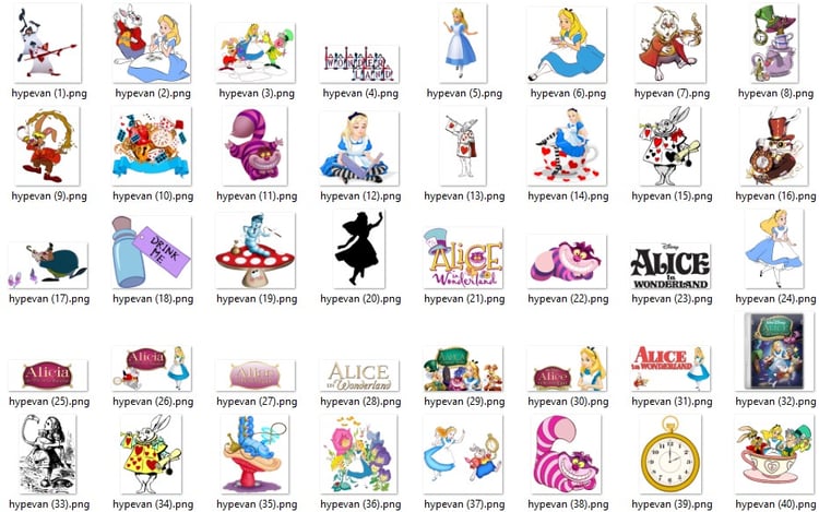 169 Alice in Wonderland PNG Stickers | Digital Clipart Pack | Cheshire Cat, Queen of Hearts, Mad Hatter | Scrapbook & Planner Art