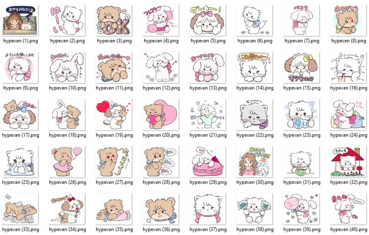 40 Cute Bear & Bunny Digital Stickers | 40 PNG Kawaii Animal Clipart | Pastel Japanese Style | GoodNotes, Journal, Planner, Scrapbook
