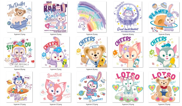 StellaLou Duffy Gelatoni PNG Bundle β Cute Bunny Bear Cat Clipart for Sublimation, LinaBell Lotso Pastel Kawaii Animal SVG