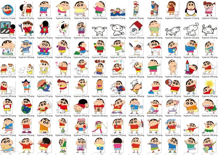 130 Crayon Shin-chan PNGv Pack | Funny Anime Clipart | Shinchan Digital Download | Kawaii Cartoon Anime PNGs for Sublimation & Crafts