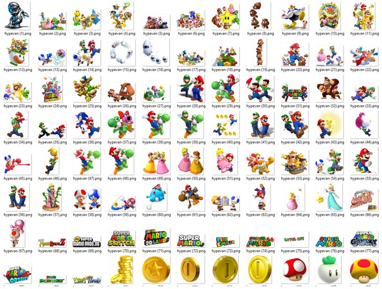 527 Super Mario PNG Mega Pack | Mario Luigi Yoshi Peach Toad Digital Clipart | Cute Gamer Stickers for Scrapbook & Crafts